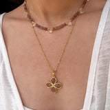 Pink Tourmaline & Clear Quartz Beaded Necklace - floysun