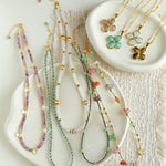 Pink Tourmaline & Clear Quartz Beaded Necklace - floysun