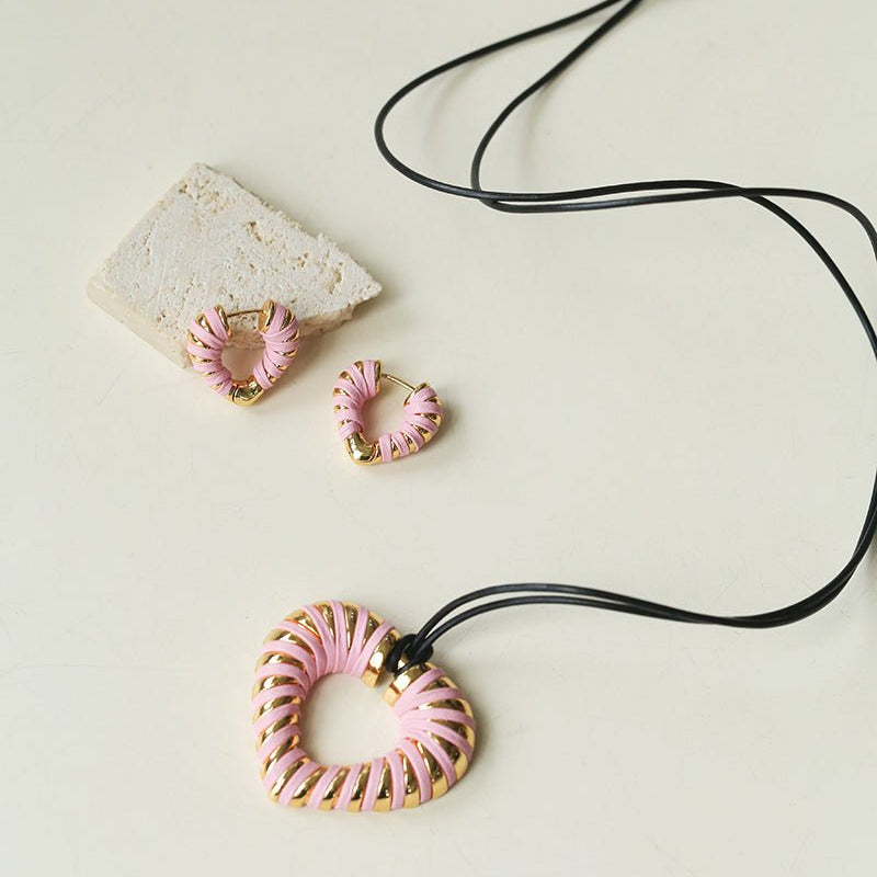 Pink Woven Heart Earrings - floysun