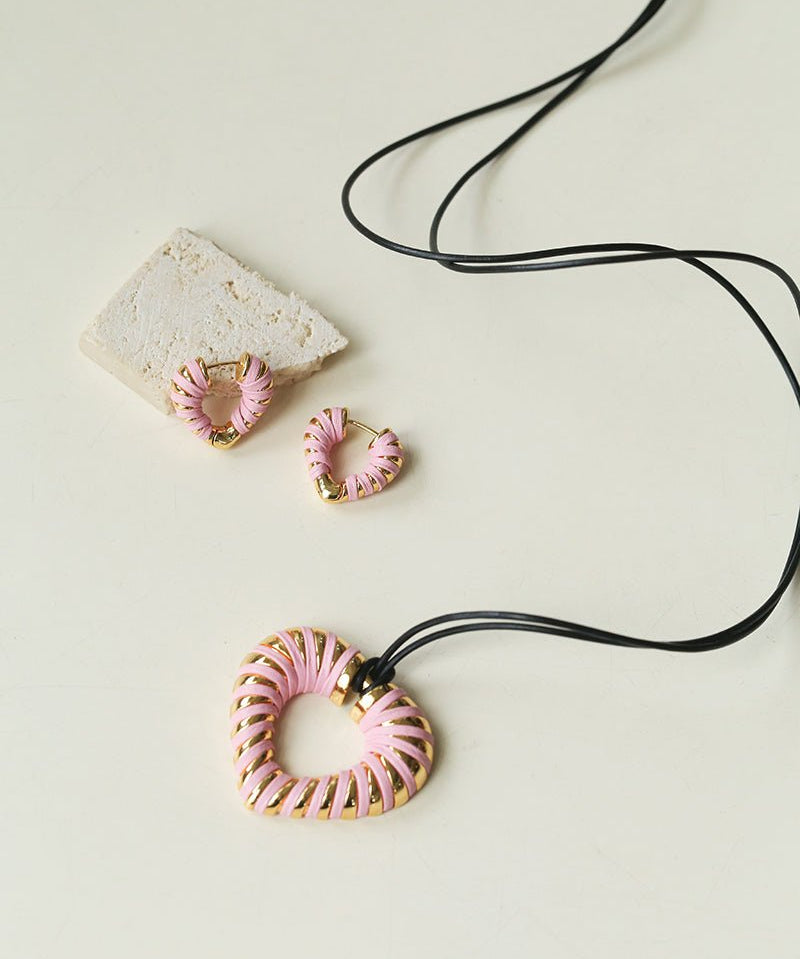 Pink Woven Heart Earrings - floysun