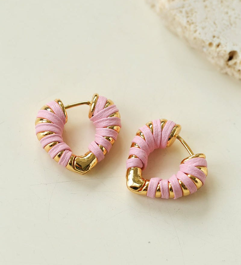 Pink Woven Heart Earrings - floysun