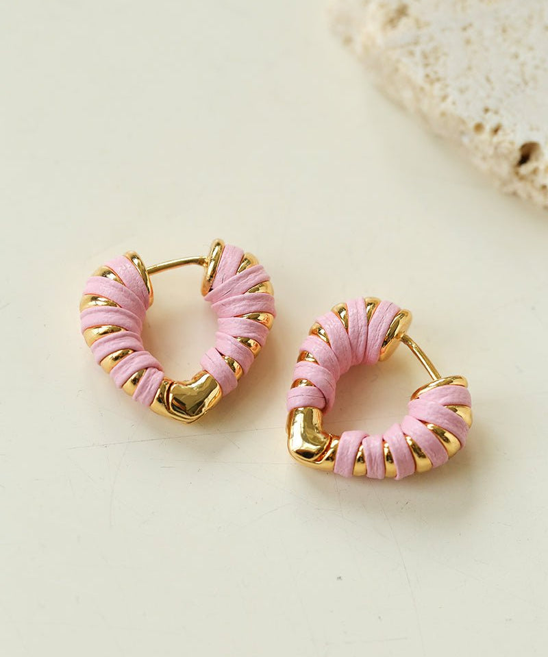 Pink Woven Heart Earrings - floysun