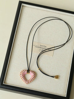 Pink Woven Heart Necklace – Sweet & Edgy Adjustable Cord Jewelry - floysun