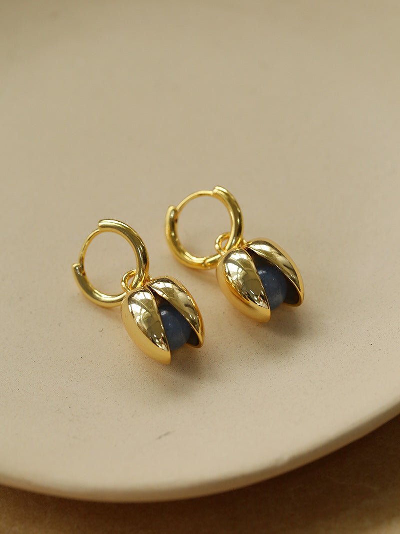 Pistachio Bloom & Natural Stone Bud Earrings - Gold - floysun