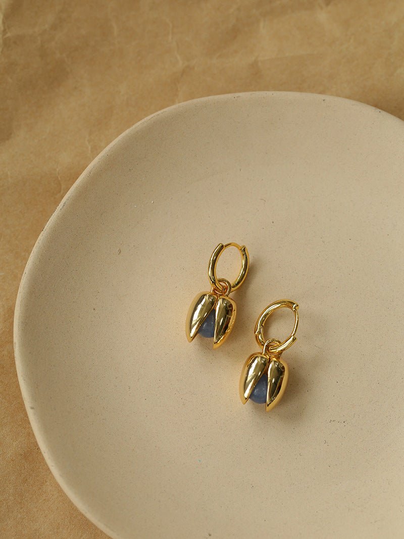 Pistachio Bloom & Natural Stone Bud Earrings - Gold - floysun