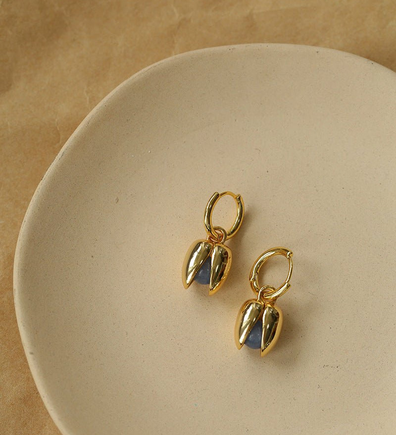 Pistachio Bloom & Natural Stone Bud Earrings - Gold - floysun
