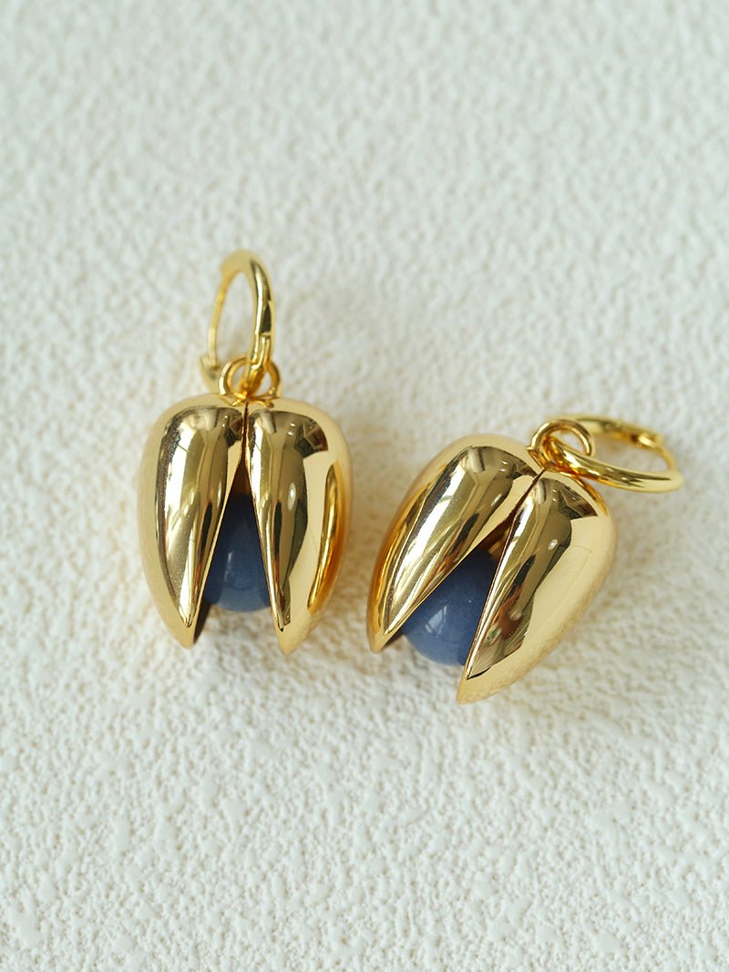 Pistachio Bloom & Natural Stone Bud Earrings - Gold - floysun