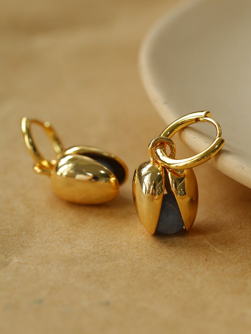 Pistachio Bloom & Natural Stone Bud Earrings - Gold - floysun