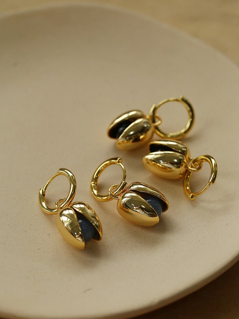 Pistachio Bloom & Natural Stone Bud Earrings - Gold - floysun