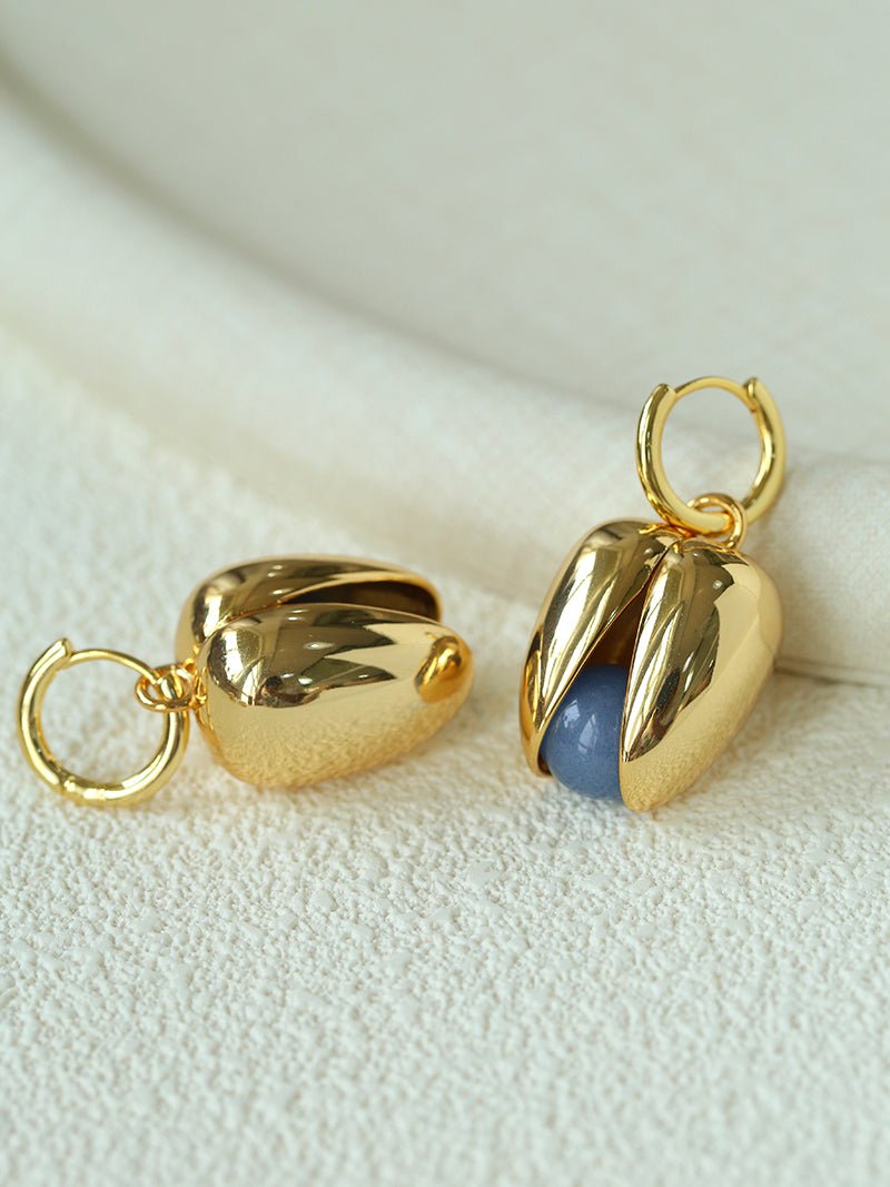 Pistachio Bloom & Natural Stone Bud Earrings - Gold - floysun