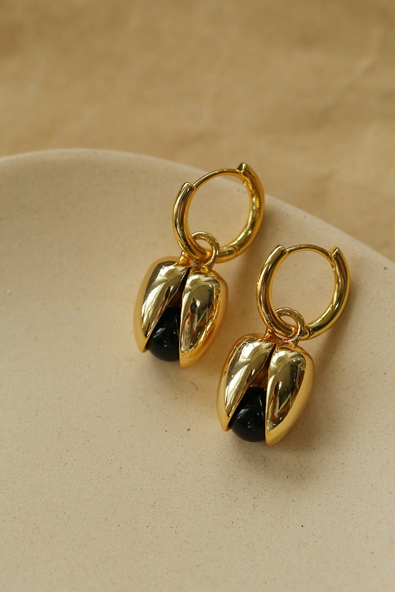 Pistachio Bloom & Natural Stone Bud Earrings - Gold - floysun