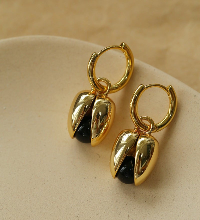Pistachio Bloom & Natural Stone Bud Earrings - Gold - floysun