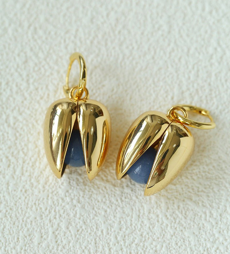 Pistachio Bloom & Natural Stone Bud Earrings - Gold - floysun
