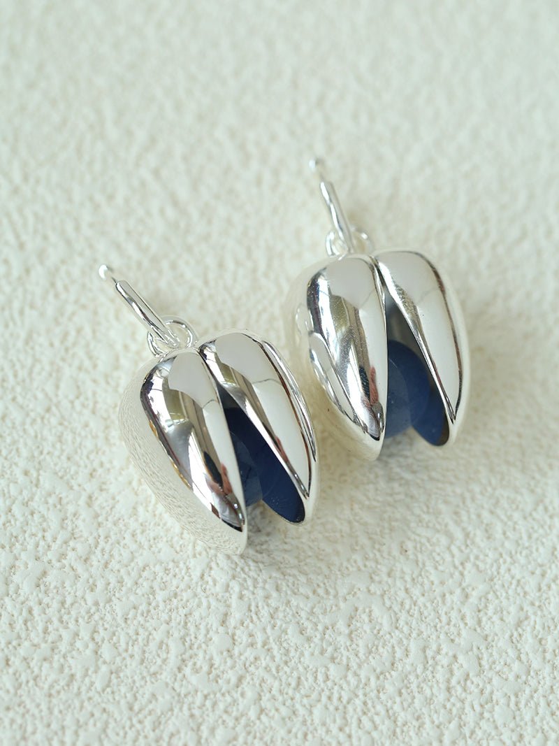 Pistachio Bloom & Natural Stone Bud Earrings - Silver - floysun