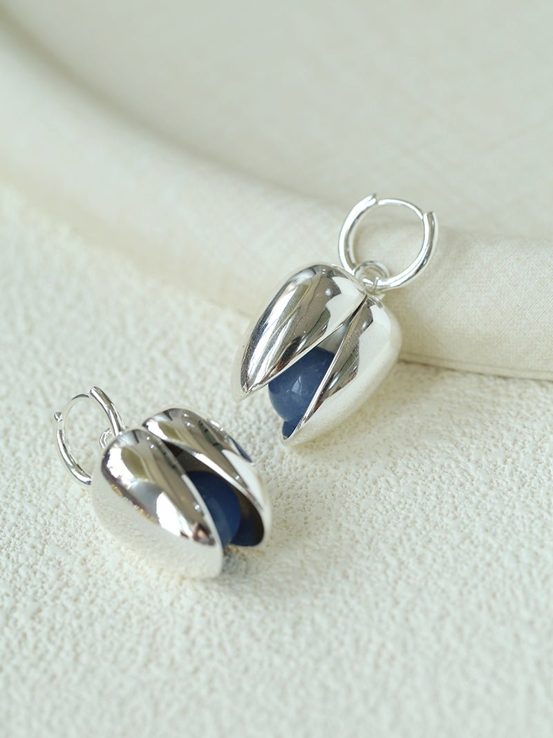 Pistachio Bloom & Natural Stone Bud Earrings - Silver - floysun