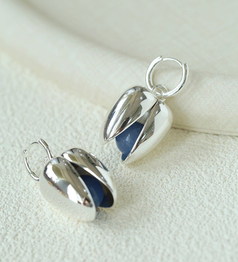 Pistachio Bloom & Natural Stone Bud Earrings - Silver - floysun