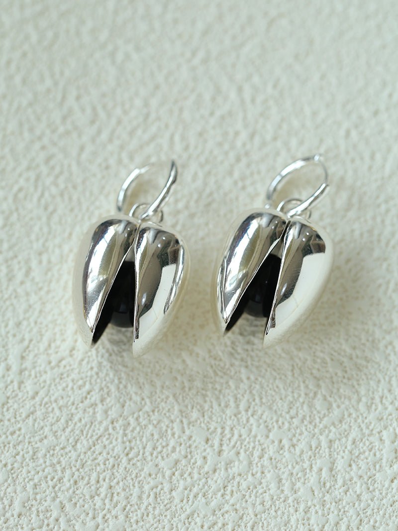 Pistachio Bloom & Natural Stone Bud Earrings - Silver - floysun