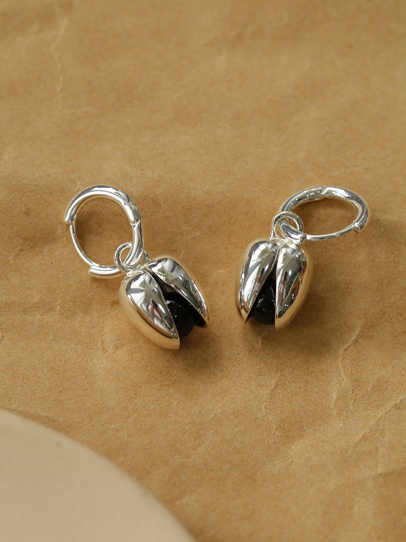 Pistachio Bloom & Natural Stone Bud Earrings - Silver - floysun