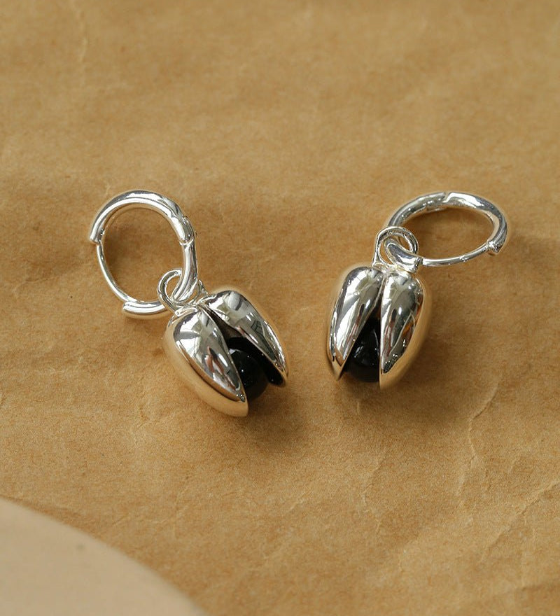 Pistachio Bloom & Natural Stone Bud Earrings - Silver - floysun