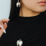 Pistachio Bloom & Natural Stone Bud Earrings - Silver - floysun