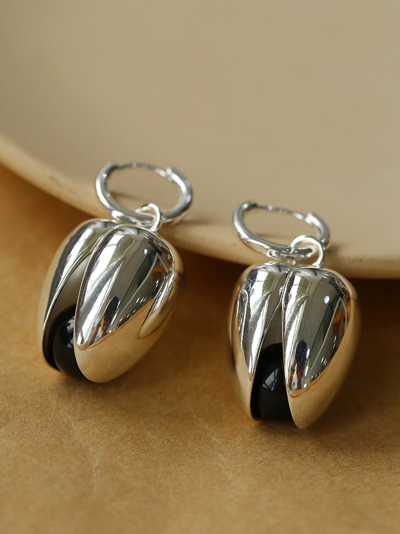 Pistachio Bloom & Natural Stone Bud Earrings - Silver - floysun