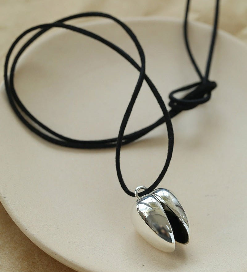Pistachio Bloom & Onyx Black Cord Pendant Necklace - Silver - floysun