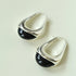 Polished Drop U - Shaped Silver Hoop Earrings with Black Onyx - floysun