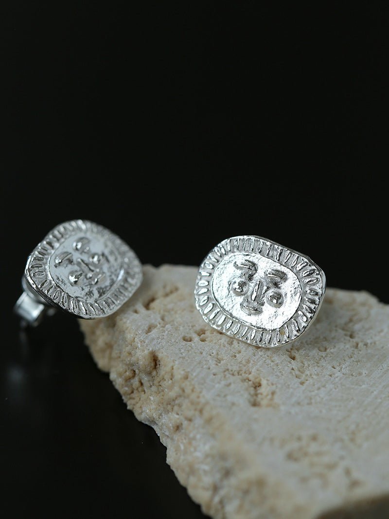 Primitive Rock Art Face Totem Stud Earrings - floysun