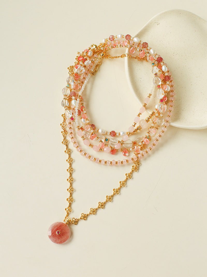 Prism & Petal Necklace | Handcrafted Clear Quartz with Natural Stone Accents - floysun