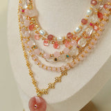 Prism & Petal Necklace | Handcrafted Clear Quartz with Natural Stone Accents - floysun