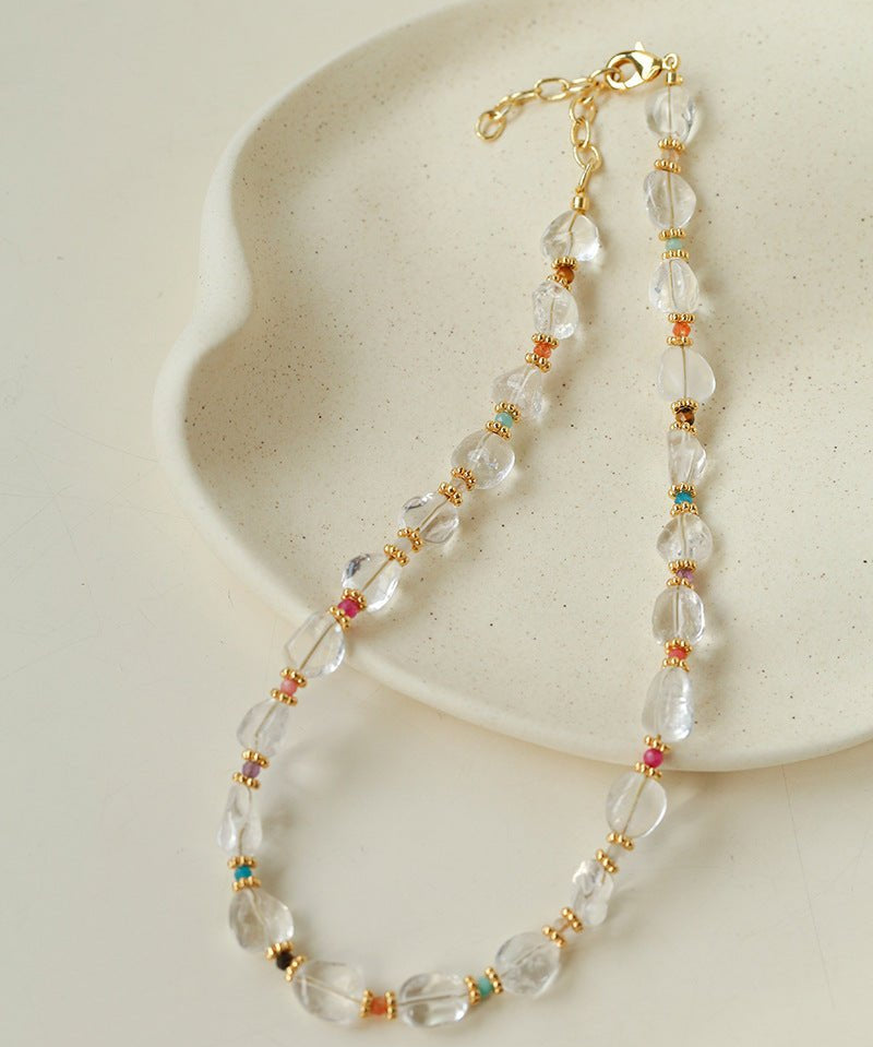 Prism & Petal Necklace | Handcrafted Clear Quartz with Natural Stone Accents - floysun