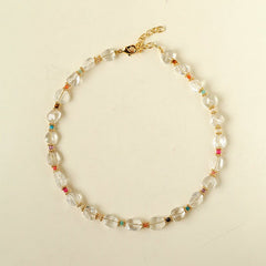 Prism & Petal Necklace | Handcrafted Clear Quartz with Natural Stone Accents - floysun