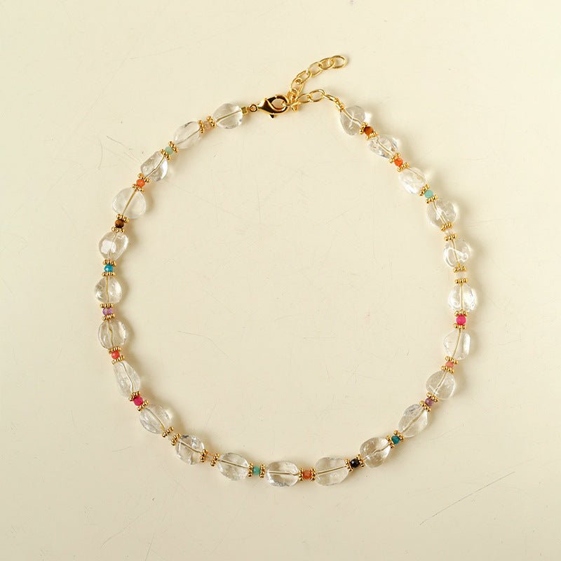 Prism & Petal Necklace | Handcrafted Clear Quartz with Natural Stone Accents - floysun