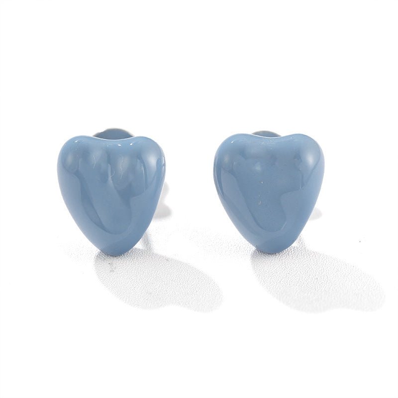 Puffy Enamel Heart Stud Earrings - floysun