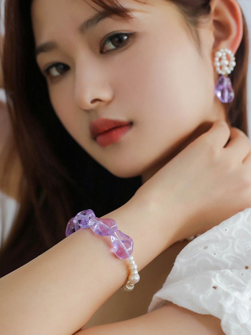 Purple Baroque Glass & Pearl Bracelet - floysun