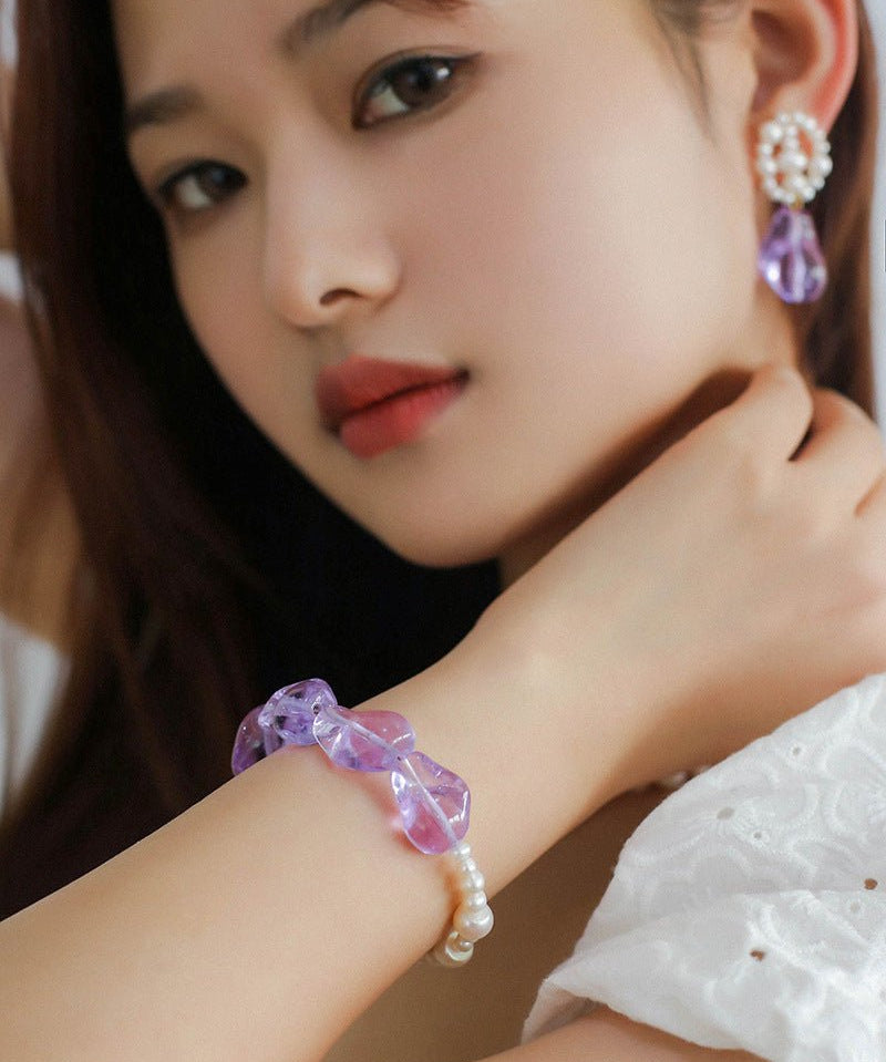 Purple Baroque Glass & Pearl Bracelet - floysun