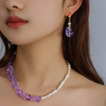 Purple Baroque Glass & Pearl Drop Earrings - floysun