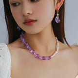 Purple Baroque Glass Single Layer Pearl Necklace - floysun