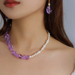 Purple Baroque Glass Single Layer Pearl Necklace - floysun