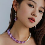 Purple Baroque Glass Single Layer Pearl Necklace - floysun