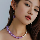 Purple Baroque Glass Single Layer Pearl Necklace - floysun