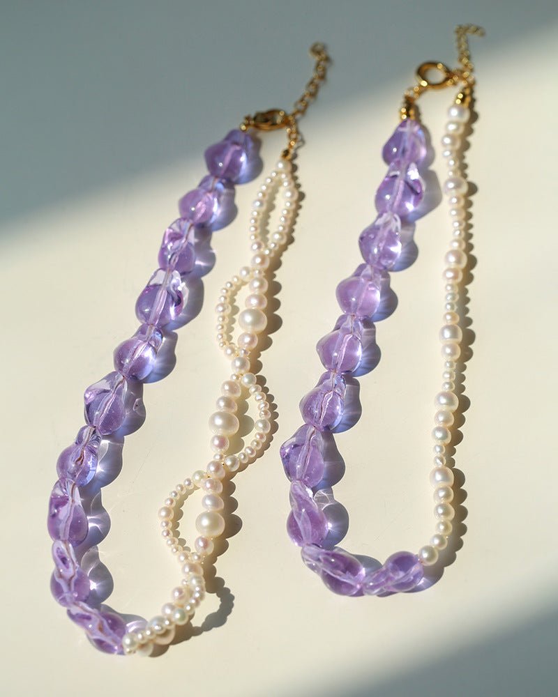 Purple Baroque Glass Single Layer Pearl Necklace - floysun