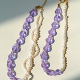 Purple Baroque Glass Single Layer Pearl Necklace - floysun