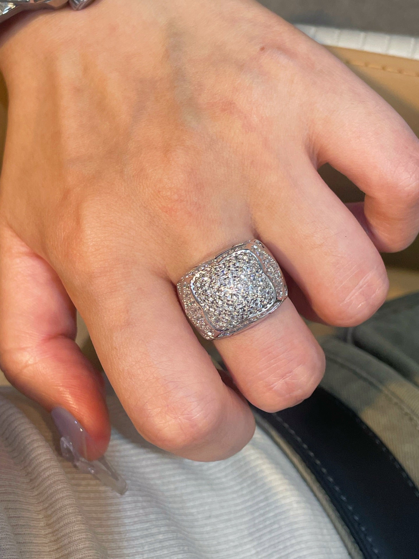 Pyramid Pavé Diamond Simulant Statement Ring - floysun