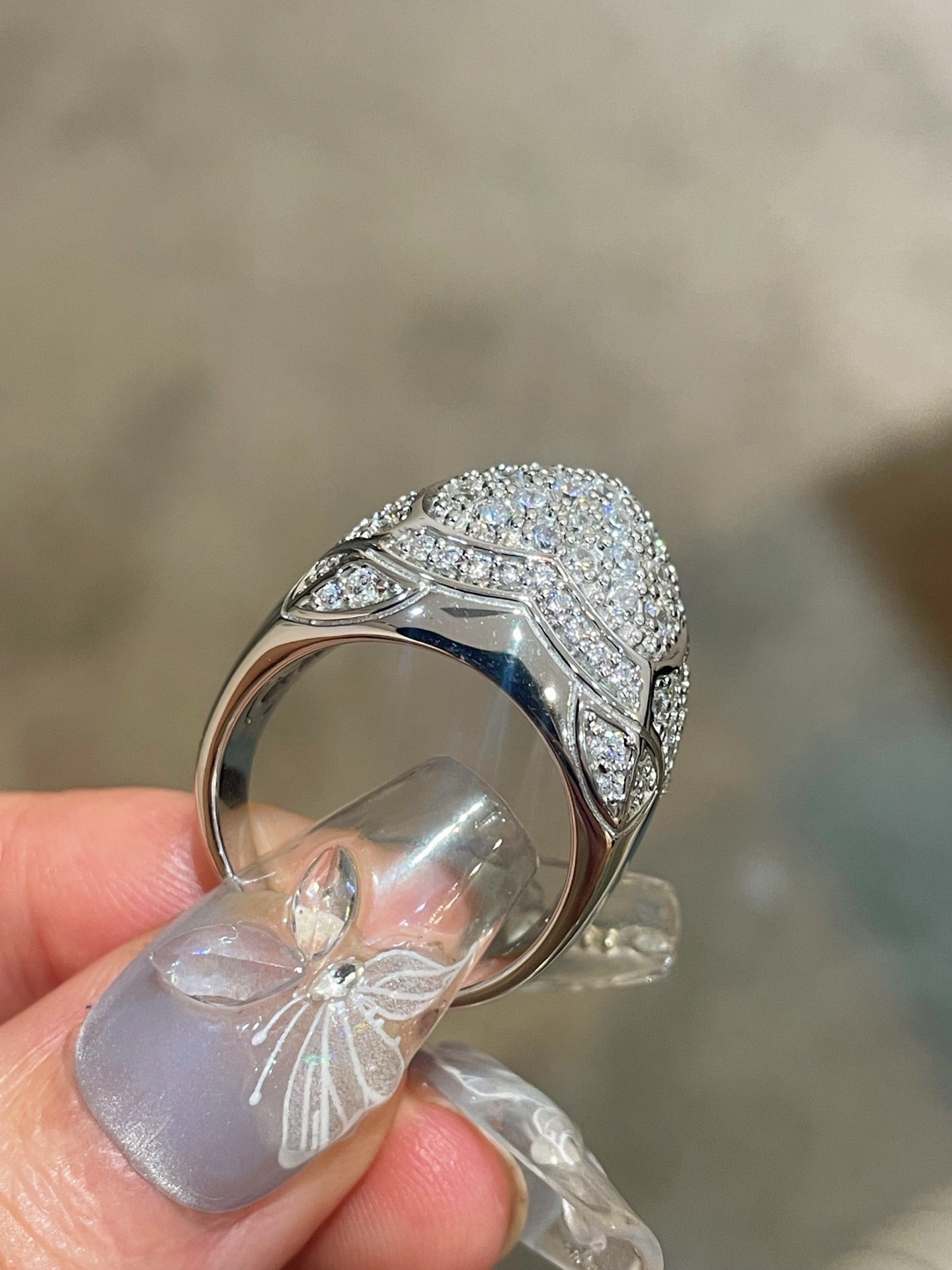 Pyramid Pavé Diamond Simulant Statement Ring - floysun