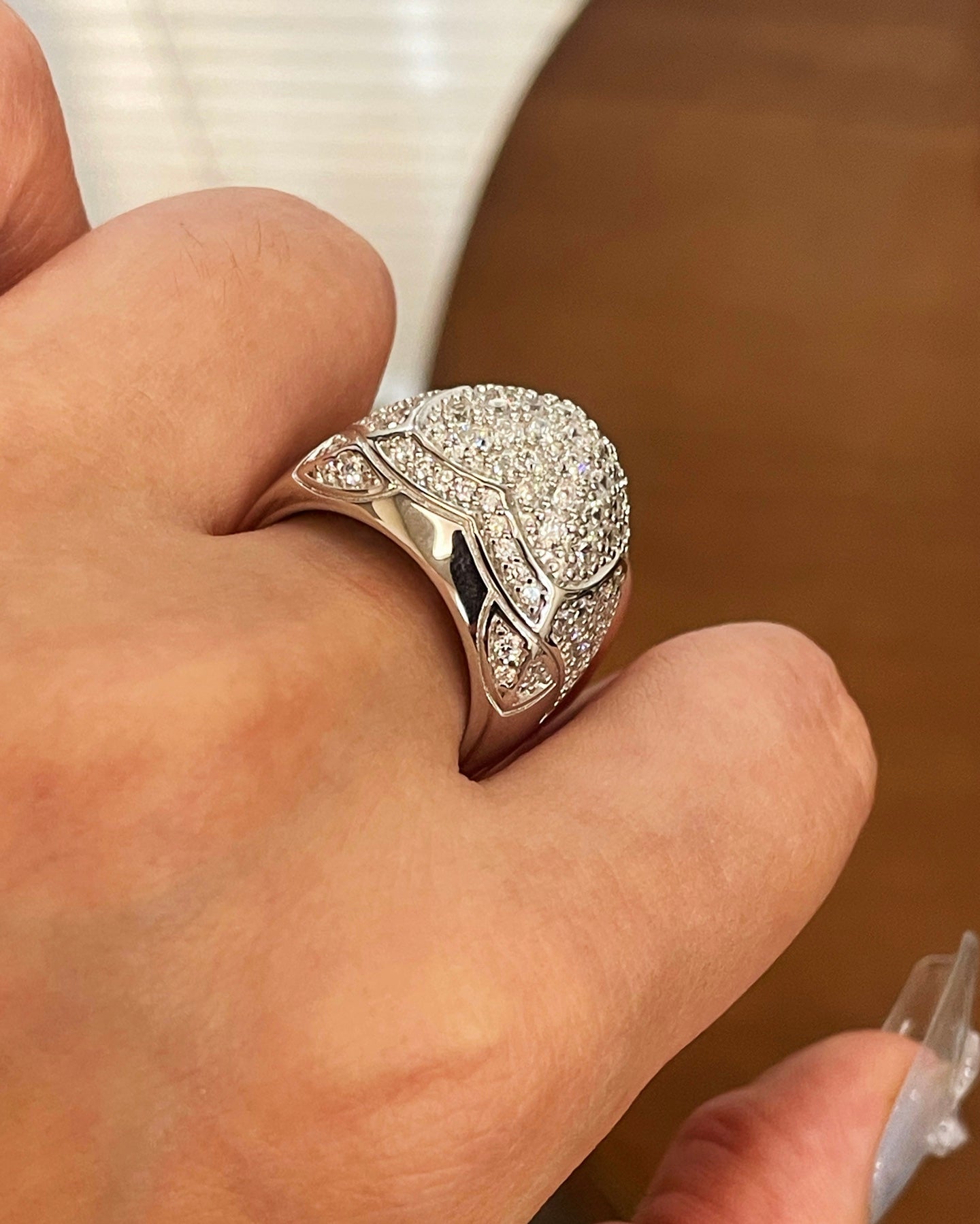 Pyramid Pavé Diamond Simulant Statement Ring - floysun