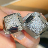 Pyramid Pavé Diamond Simulant Stud Earrings - floysun