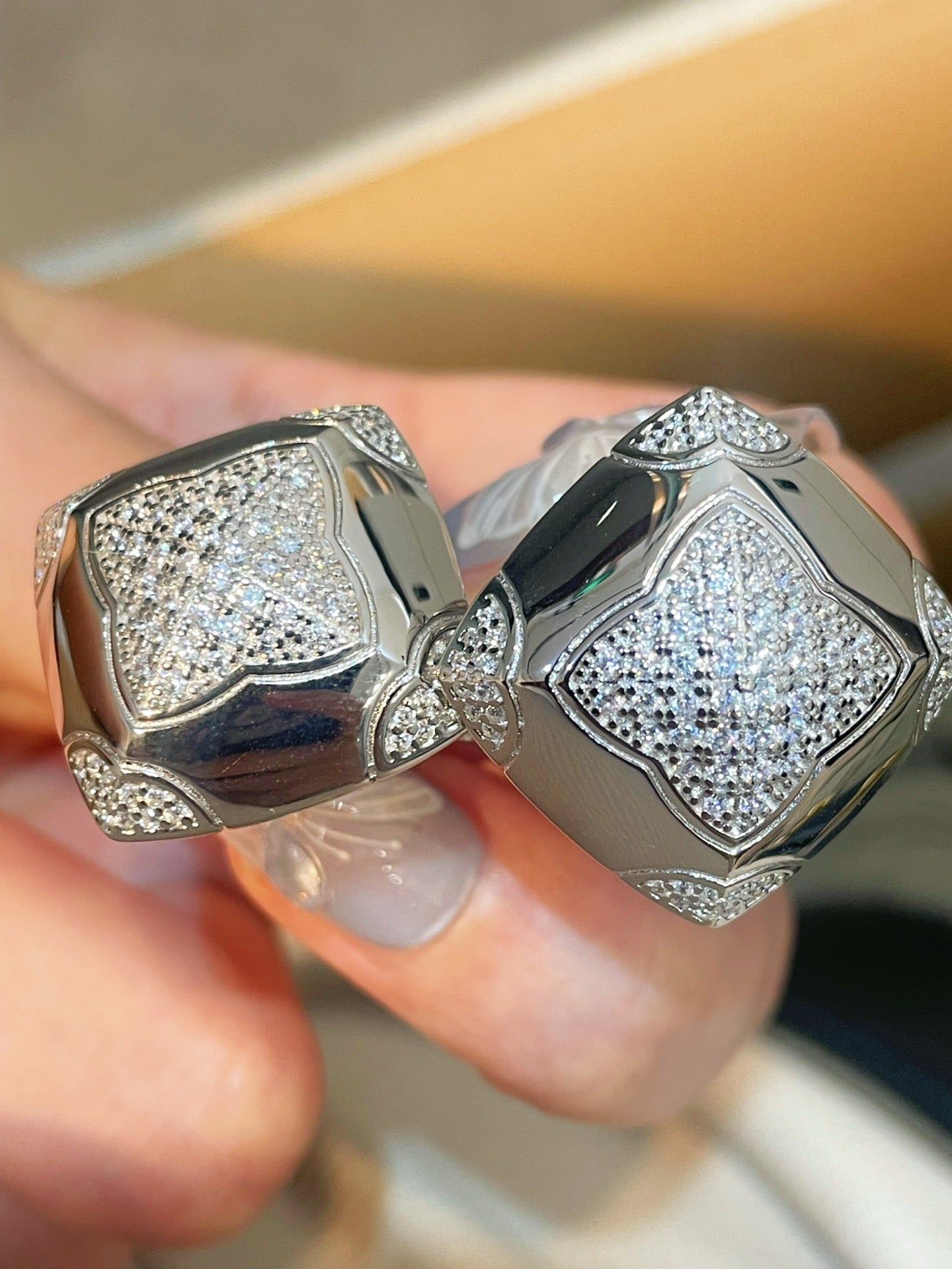 Pyramid Pavé Diamond Simulant Stud Earrings - floysun