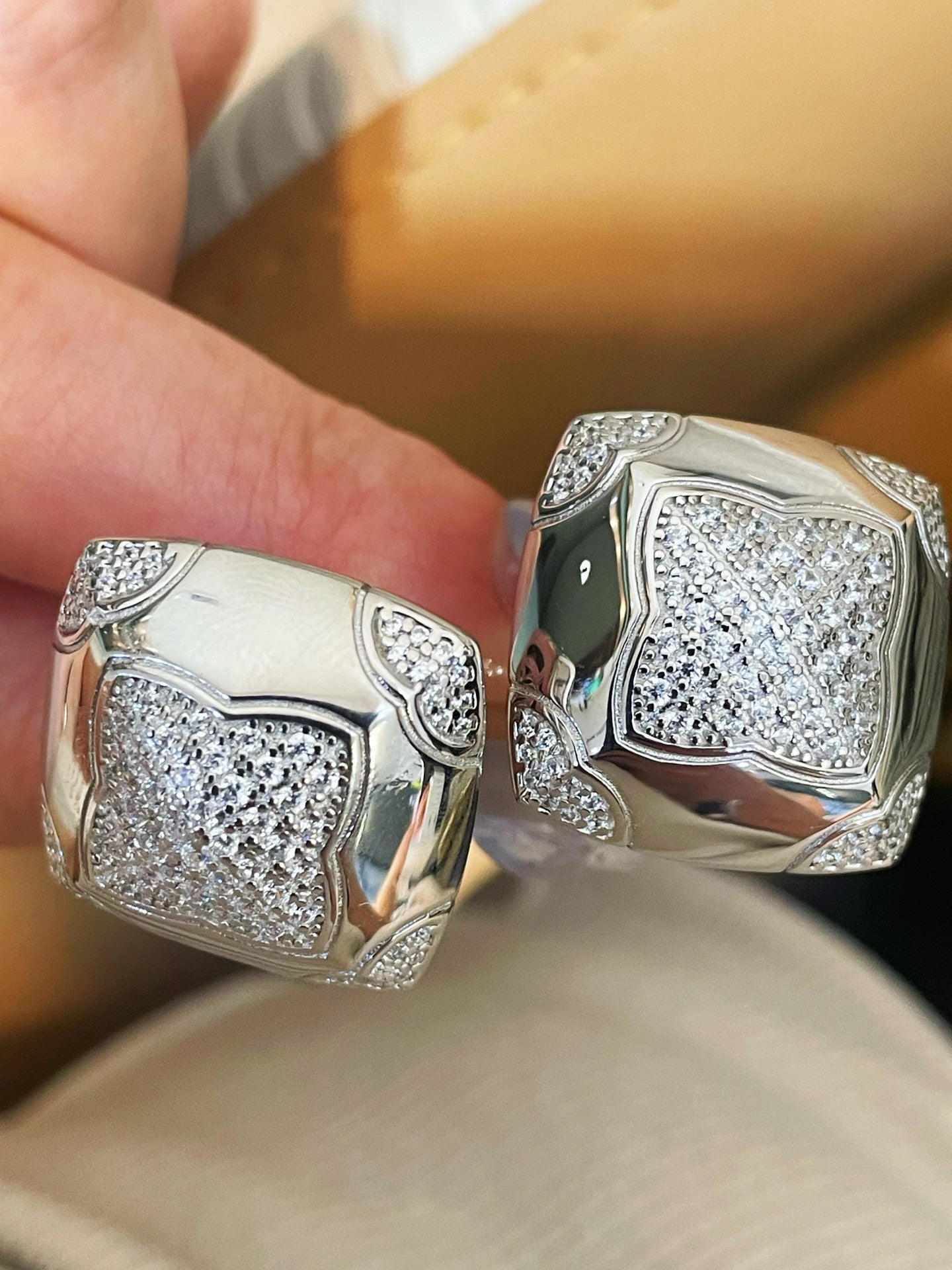 Pyramid Pavé Diamond Simulant Stud Earrings - floysun
