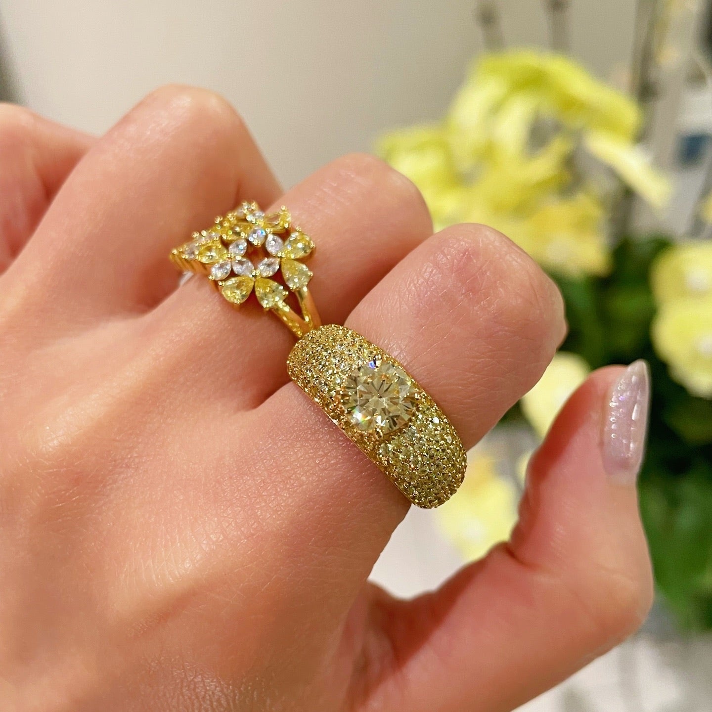 Radiant Canary Yellow Diamond Pavé Ring - floysun
